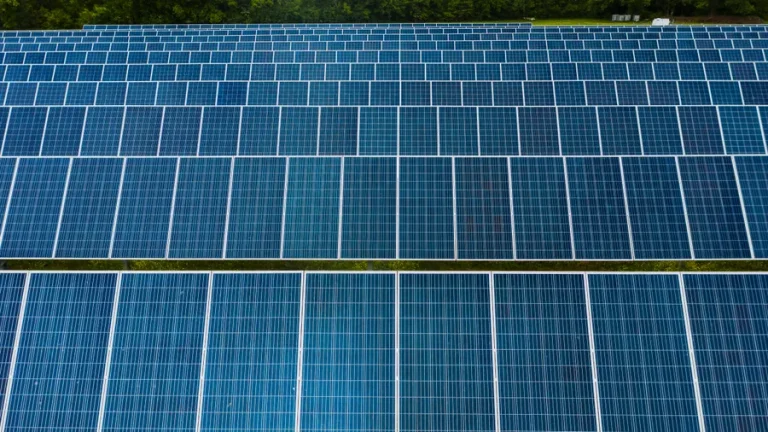 Ground-mounted solar panels at a solar power station